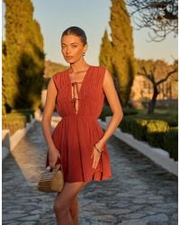 The Frolic - Exclusive Linen Feel Tie Front Shir Mini Dress - Lyst