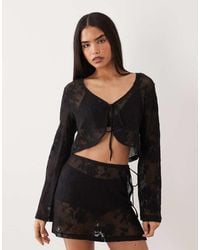 ASOS - Sheer Crochet Lace Tie Front Top (part Of A Set) - Lyst