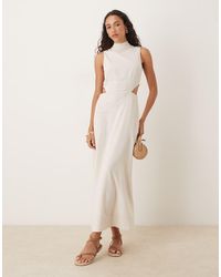 ASOS - High Neck Linen Midaxi Dress With Cutout Waist - Lyst