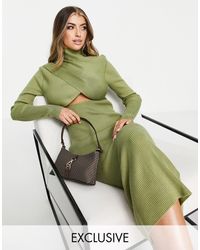 Missguided Cut Out Knitted Maxi Dress - Green