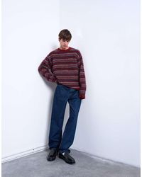 TOPMAN - Maglione Bordeaux A Righe Soffice Vestibilità Comoda - Lyst