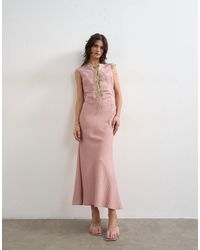 TOPSHOP - Delicate Tie Front Maxi Dress With Lace Insert - Lyst