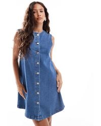ASOS - Trapeze Denim Mini Dress With Button Opening - Lyst