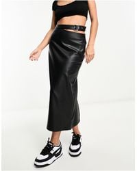Pull&Bear - Faux Leather Midi Skirt With Cut Out Belt Detail - Lyst