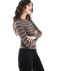 Pieces - Chunky Ribbed Knit Long Sleeve Top - Lyst