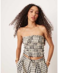 Brave Soul - Gesmokte Geruite Bandeau-Top, Deel Van Co-Ord Set - Lyst