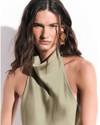 Kaiia - Exclusive Satin High Neck Cowl Low Back Top - Lyst