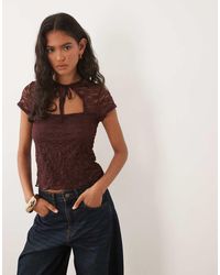 Miss Selfridge - Lace Top With Neck Tie - Lyst