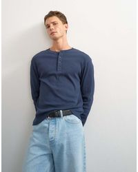 TOPMAN - Slim Fit Long Sleeve Rib Henley T-shirt - Lyst