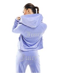 Juicy Couture - Diamante Logo Velour Zip Through Hoodie - Lyst