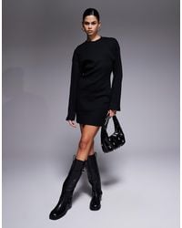 ASOS - Button Detail Wide Rib Crew Neck Mini Dress - Lyst