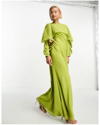 ASOS - Long Sleeve Ruffle Bias Maxi Dress With Cape Detail - Lyst