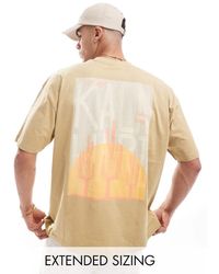ASOS - T-Shirt Oversize Grigio Oliva Con Stampa Sul Retro - Lyst