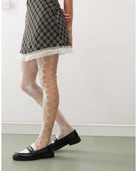 Reclaimed (vintage) - Floral Lace Tights With Cut Outs - Lyst