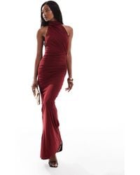 ASOS - Mesh Twist Bust Detail Halter Maxi Dress With Tie Back Neck - Lyst