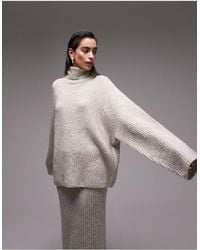 TOPSHOP - Premium Knitted Plated Boucle Wide Sleeve Roll Neck Jumper - Lyst