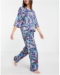 Chelsea Peers Satin Boxy Pyjama Set - Blue