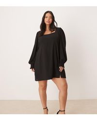 ASOS - Vestido Corto De Manga Larga Con Lazada En La Espalda De Asos Design Curve - Lyst
