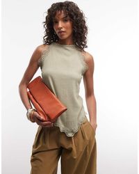 River Island - Lace Trim Halterneck Textured Top - Lyst