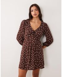 New Look - Long Sleeve Corset Waist Detail Mini Tea Dress - Lyst