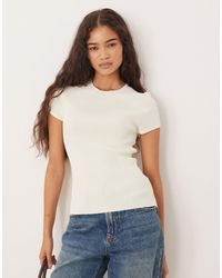 Mango - Round Neck Short Sleeve Knitted Top - Lyst