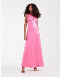 Pieces - Halterneck Satin Shimmer Maxi Dress - Lyst