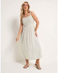 Yours Clothing - Shirred Linen Maxi Dress - Lyst