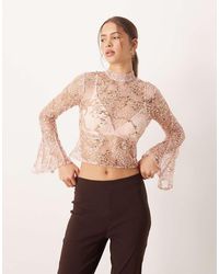 ASOS - Delicate Lace Scatter Sequin Flare Sleeve Top With Cutout Back Detail - Lyst