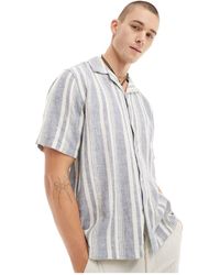 Abercrombie & Fitch - Dobby Stripe Linen Blend Short Sleeve Shirt Relaxed Fit - Lyst