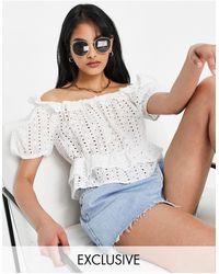Vila - Exclusive Broderie Cropped Top With Frill Detail - Lyst