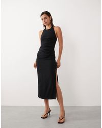 Mango - Starring Hailey Bieber Halterneck Maxi Dress With Side Slit - Lyst