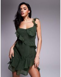 ASOS - Raw Edge Frill Mini Dress With Tie Back - Lyst