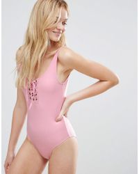 lipsy lace up swimsuit