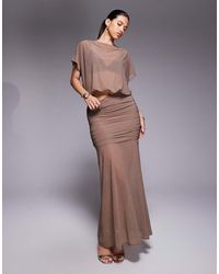 ASOS - Maxi-Rok Van Doorschijnend Mesh Met Gerimpelde Taille - Lyst