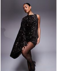 ASOS - Velvet Sequin exaggerated One Sleeve Mini Dress - Lyst