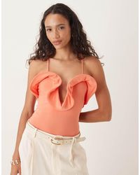 ASOS - Frill Detail Plunge Halterneck Bodysuit - Lyst