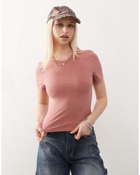 Reclaimed (vintage) - Camiseta Rosa De Corte Slim Con Diseño Encogido De - Lyst