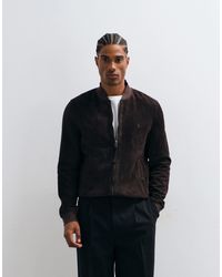 AllSaints - Morten Zip Through Suede Leather Bomber Jacket - Lyst