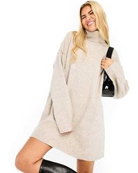 Weekday - Vestido Corto Jaspeado Estilo Jersey Con Cuello Vuelto De Punto De Mezcla De Lana Annie Exclusivo En Asos De -Marrón - Lyst