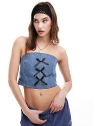 Reclaimed (vintage) - Revived X Glass Onion Festival Denim Bandeau Corset Top With Bows - Lyst