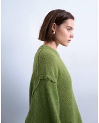 TOPSHOP - Pluizig Gebreide Trui Van Wolmix Met Zichtbare Naden - Lyst