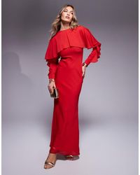 ASOS - Schuingesneden Maxi Jurk Met Lange Mouwen Ruches En Capedetail - Lyst