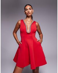 Goddiva - Diamante Embellished Neck A Line Mini Dress - Lyst