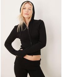 Gina Tricot - Co-ord Knitted Hoodie Zip Up Cardigan With Deep Rib Hem - Lyst