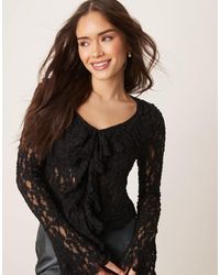 ASOS - Tie Front Ruffle Detail Textured Lace Top - Lyst