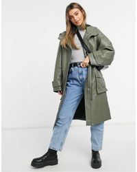 ASOS Oversized Parka Met Leerlook En Doorgestikte Voering - Groen