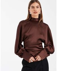 ASOS - Satin High Neck Batwing Blouse - Lyst