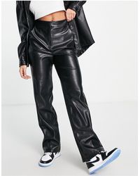 ASOS Hourglass Leather Look Ultimate Straight Leg Trousers - Black