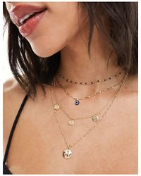 ASOS - Pack Of 4 Necklaces With Disk And Eye Charm Detail - Lyst