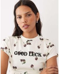 ASOS - Baby Tee With Good Luck Slogan And Cherry Print - Lyst